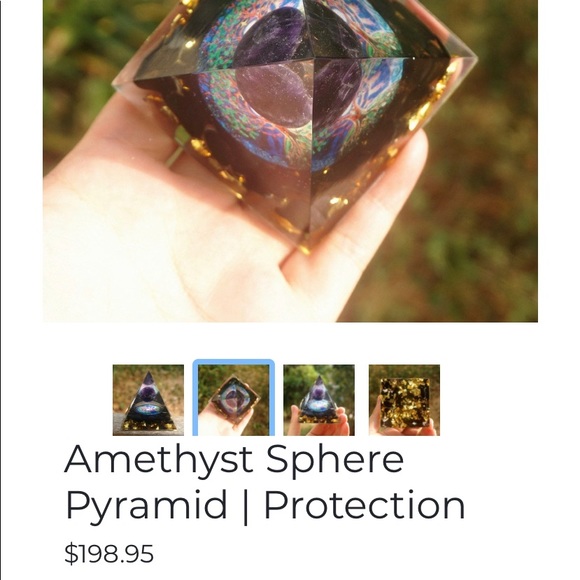 New Orgonite Resin Encased Amethyst Sphere TreeofLife Gold Leaf Crystal Pyramid - Picture 2 of 16